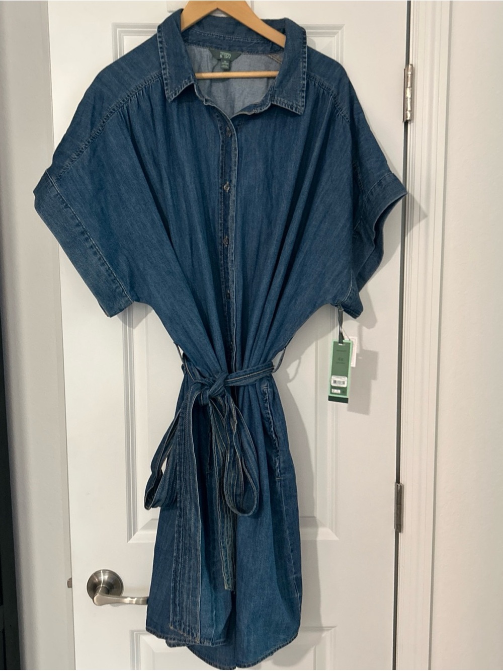Terra & Sky Women's Plus Mini Denim Shirt Dress, 4X- NWT